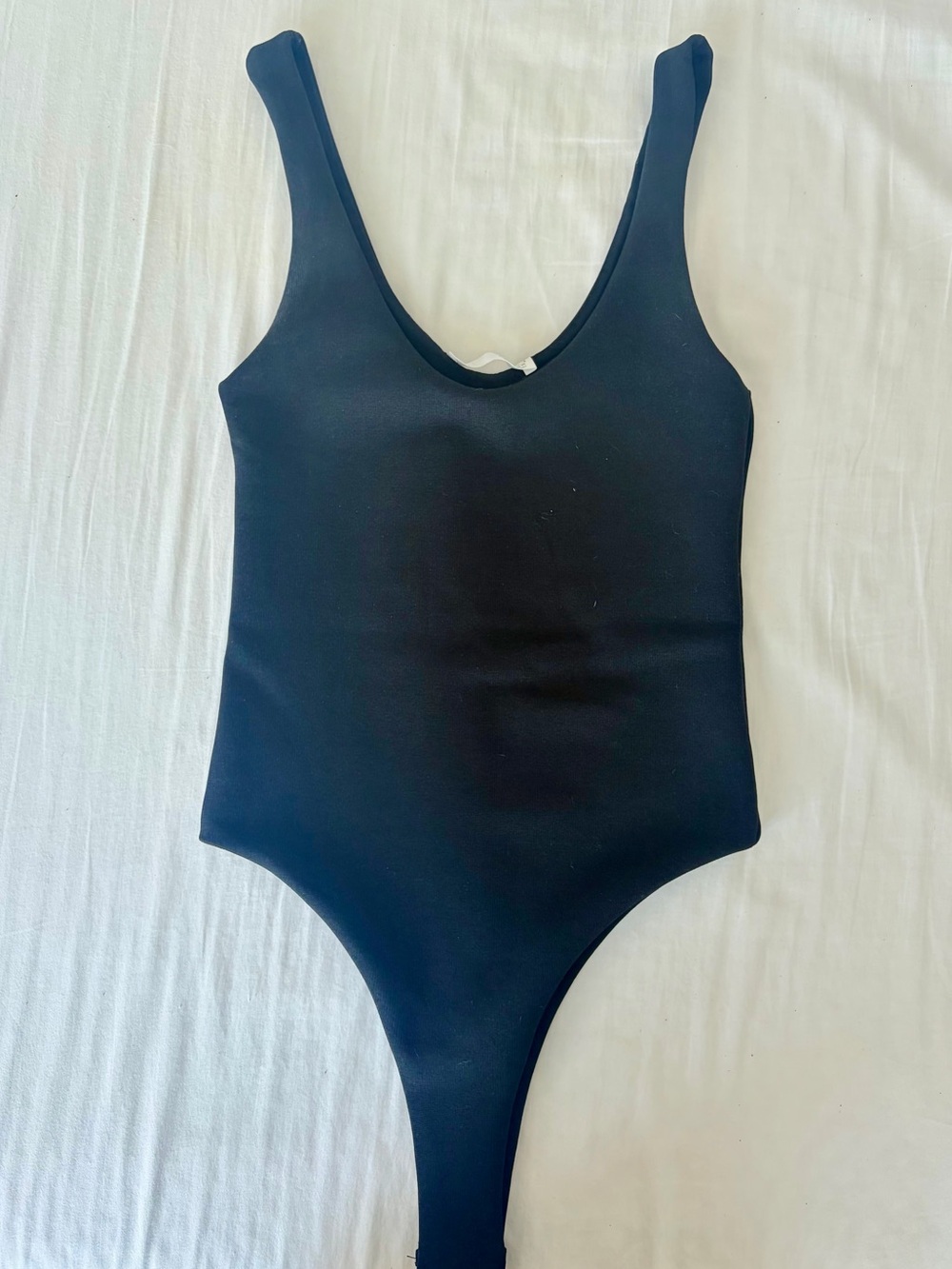 Zara Ribbed Black Scoop Neck Bodysuit